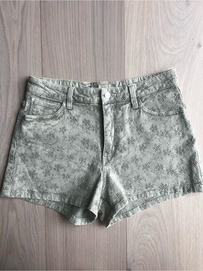 Guess Sage Green Embroidered Jean Shorts